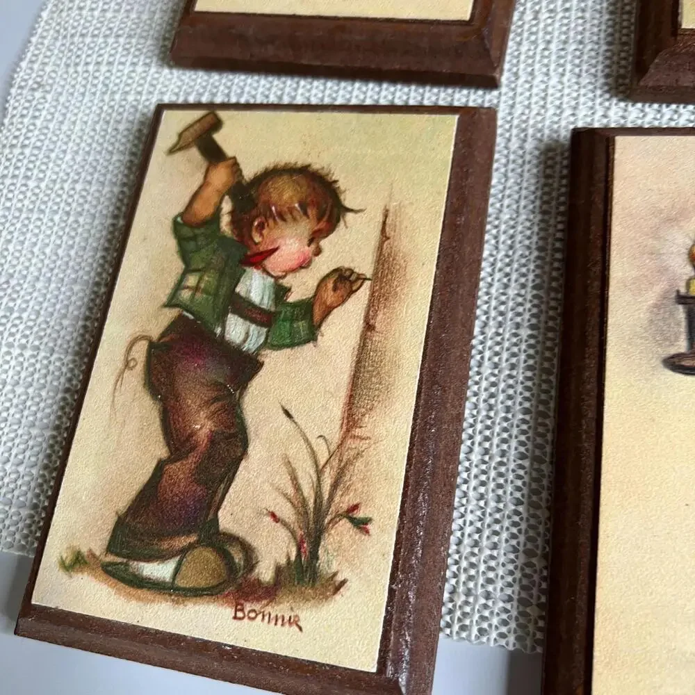 Vintage Bonnie Wall Plaques Set of 4 – Children Art‎ Wood Plaques Hummel Style